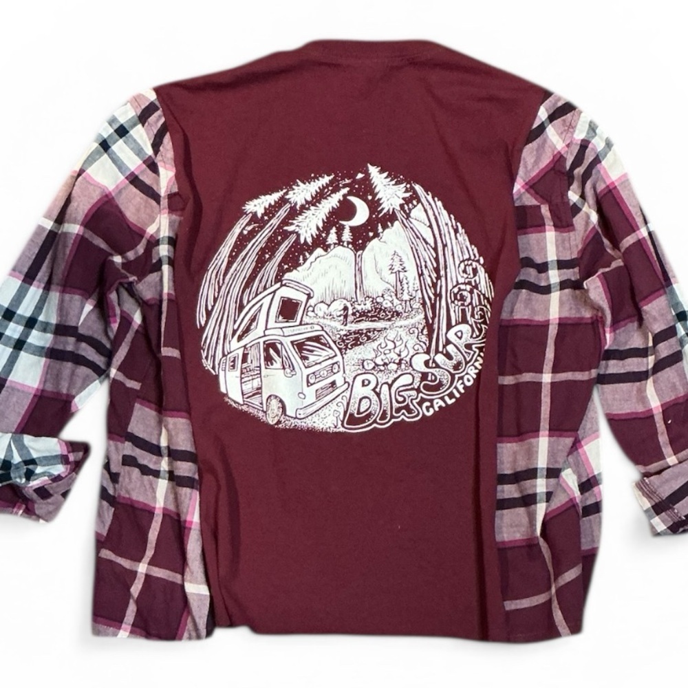 Big Sur Graphic T Shirt Flannel Upcycled Top Camper Van